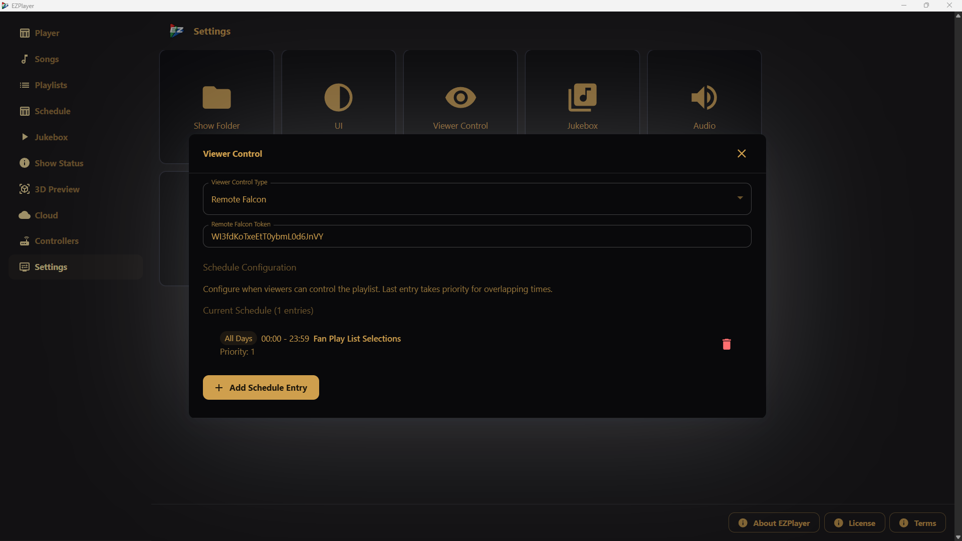 Remote Falcon with EZPlayer Viewer Control
