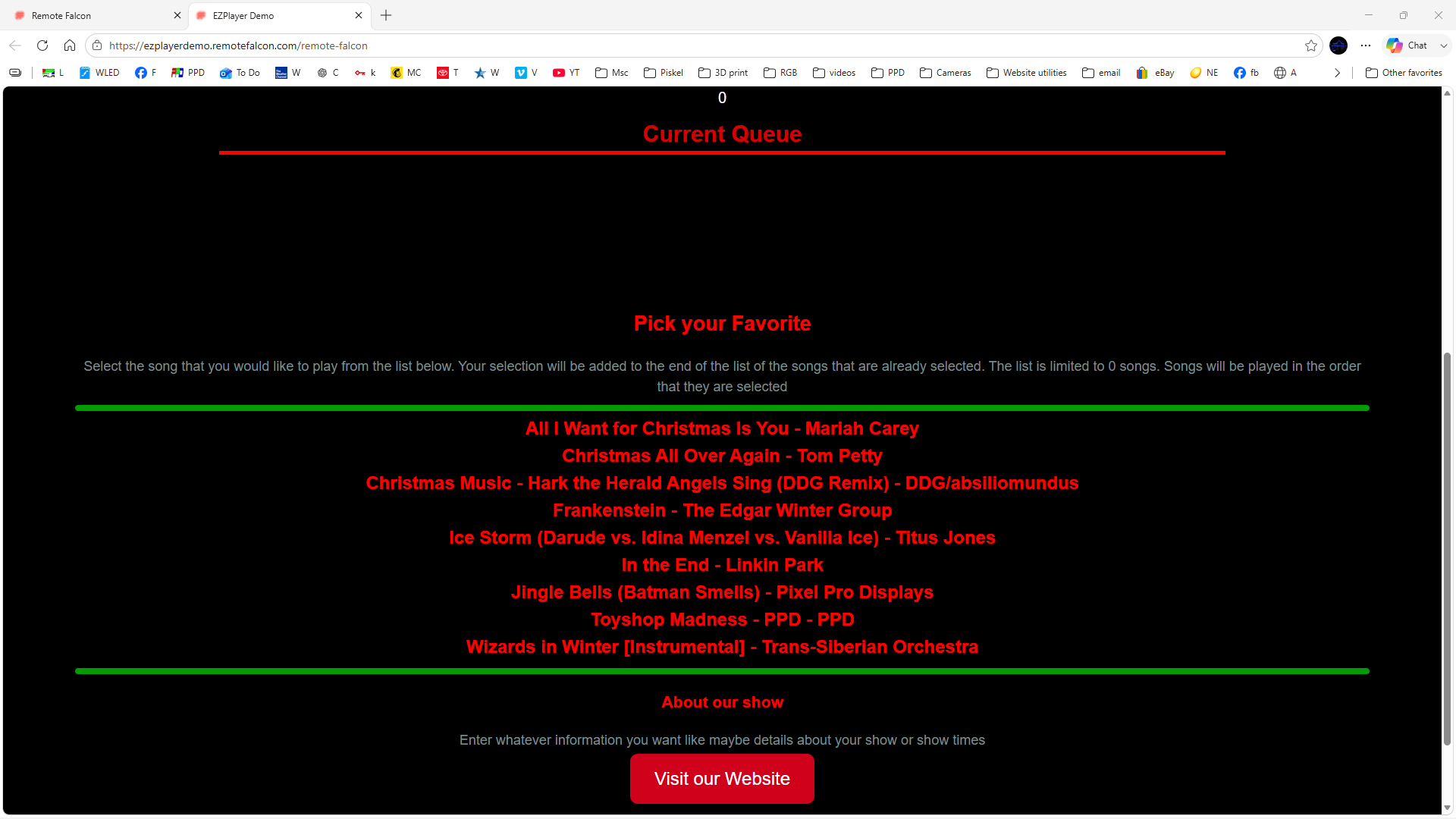 Remote Falcon with EZPlayer Viewer Entry screen.